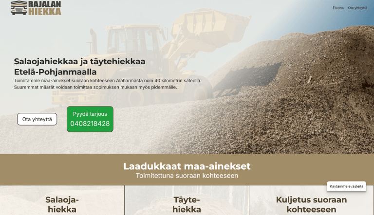 referenssikuva verkkosivuista rakennusalan yritykselle